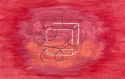 Dibujo y pintura titulada "BlancoMetaCubo-LíneaDeNegroFísico-Rojos"